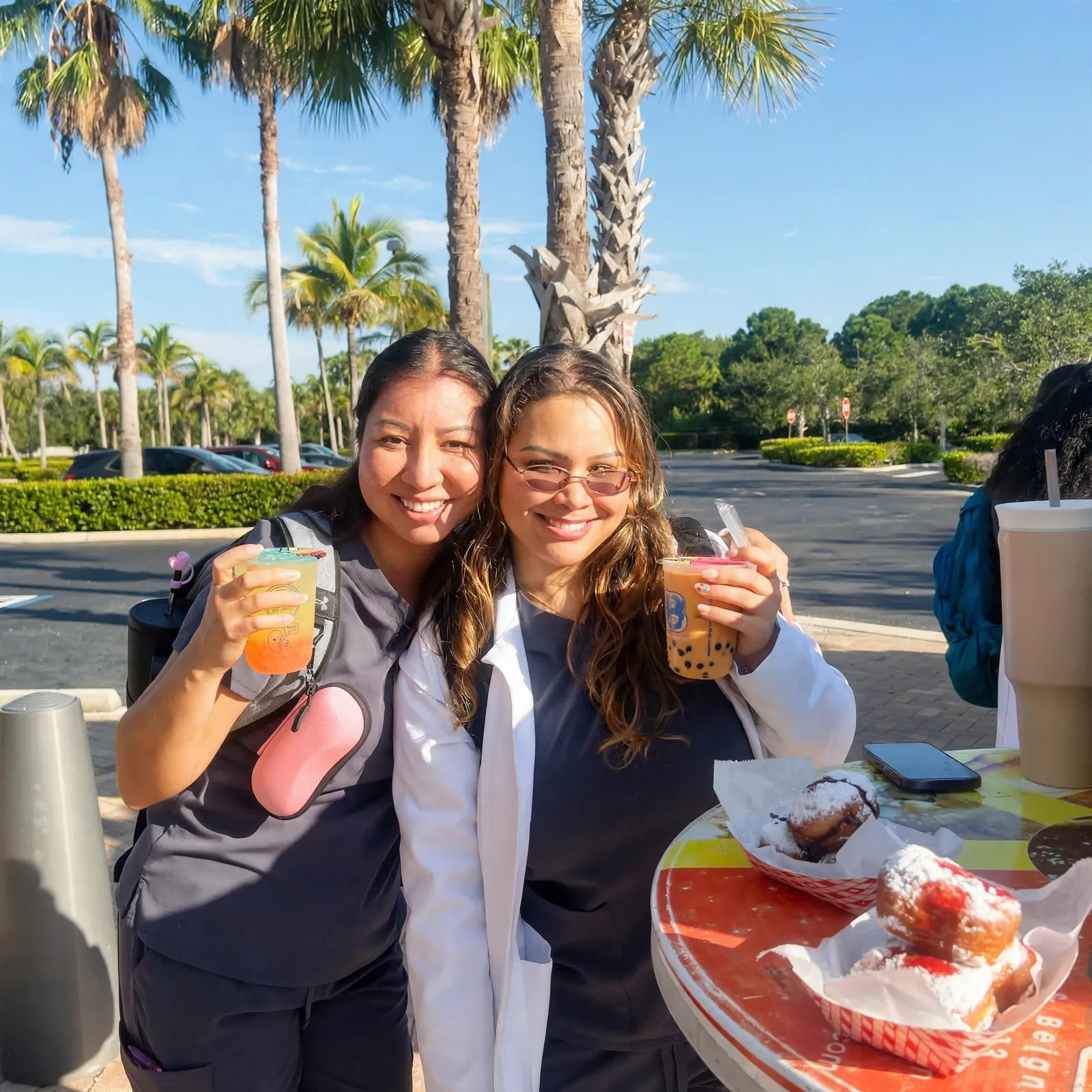 Fresh Beignets and Boba tea being served.