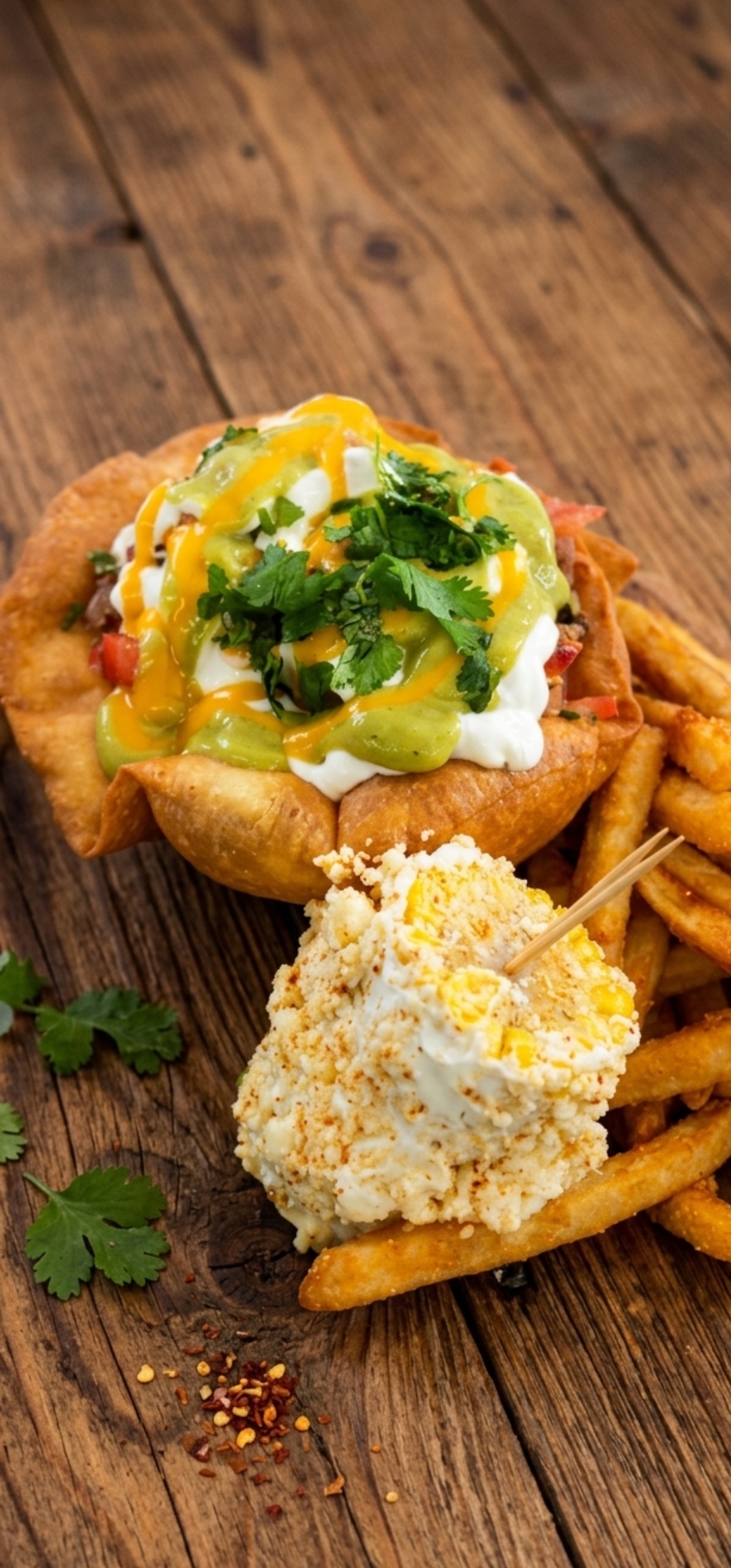 Taco Bowl with Street Corn & Fries